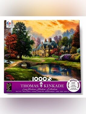 Thomas Kinkade Lakeside Manor 1000 Piece Puzzle CEACO Like New Complete w Poster